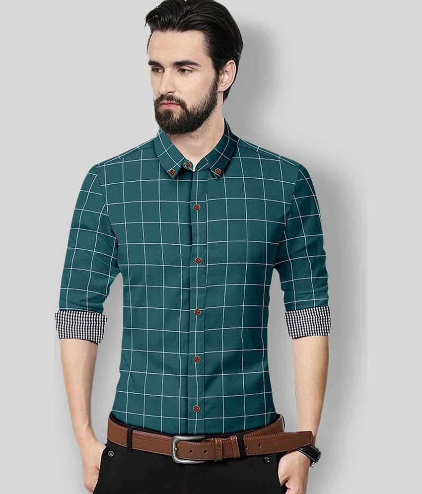 P&V - Green Cotton Blend Regular Fit Men's Formal Shirt ( Pack of 1 )