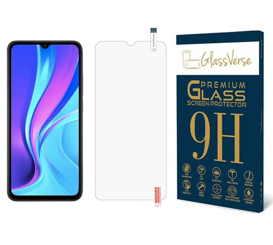 GlassVerse 9H Tempered Glass For Redmi 9 (PACK OF 1) with Free Installation Kit Full screen Coverage Free Replacement If Received Damaged - 6.53 inch GlassVerse 9H Tempered Glass For Redmi 9 (PACK OF 1) with Free Installation Kit Full screen Coverage Fre