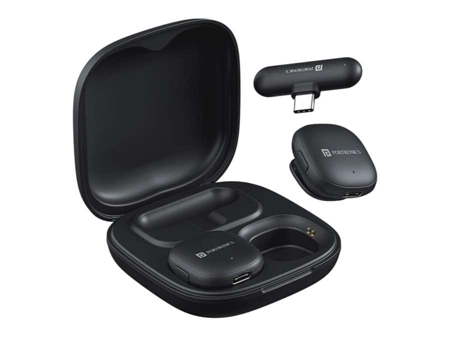 Portronics Vlogmate One India First Ai Powered Wireless Microphone with Noise Reduction, Lapel Mic with Charging Case, Type C Wireless Mic