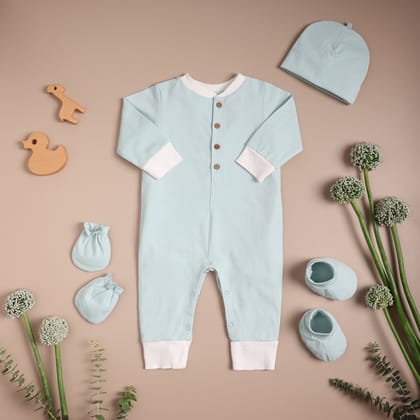 Poshaak Baby Romper Set-Moonlight Jade / 3-6 months with Cap Mittens and Booties