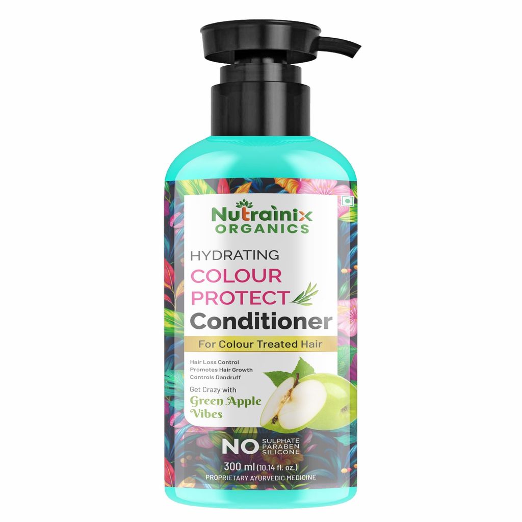 Nutrainix Organics Hydrating Colour-Protect Conditioner, Vibrant Hydration for Coloured & Treated Hair – Green Apple Freshness - 300ml