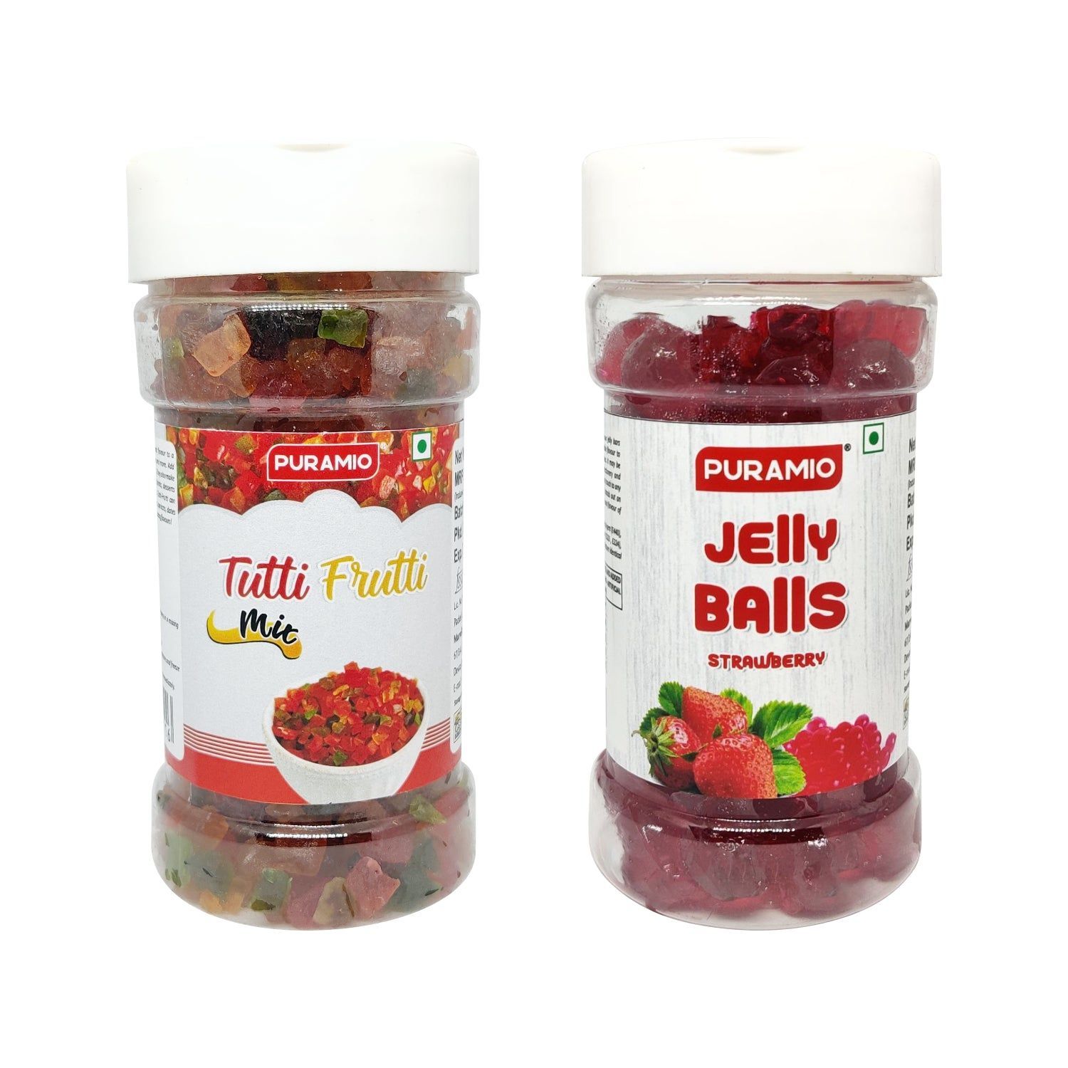 Puramio Combo Pack - Jelly Balls (Strawberry), 150 gm & Tutti Frutti (Mix), 125 gm
