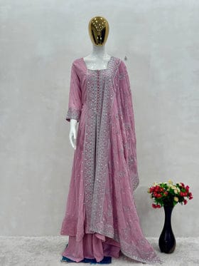 Beautiful Party Wear Top Sharara And Dupatta With Embroidery Work