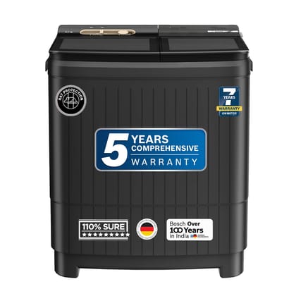 Bosch 8.5 kg 5 Star Semi-Automatic Top Loading Washing Machine (2025 Model, WJG855G0IN, 4 Wash Programs, Anti-Rust Body, 1300 RPM Spin Speed, Black, 2 Years Comprehensive Warranty) Bosch 8.5 kg 5 Star Semi-Automatic Top Loading Washing Machine (2025 Mode