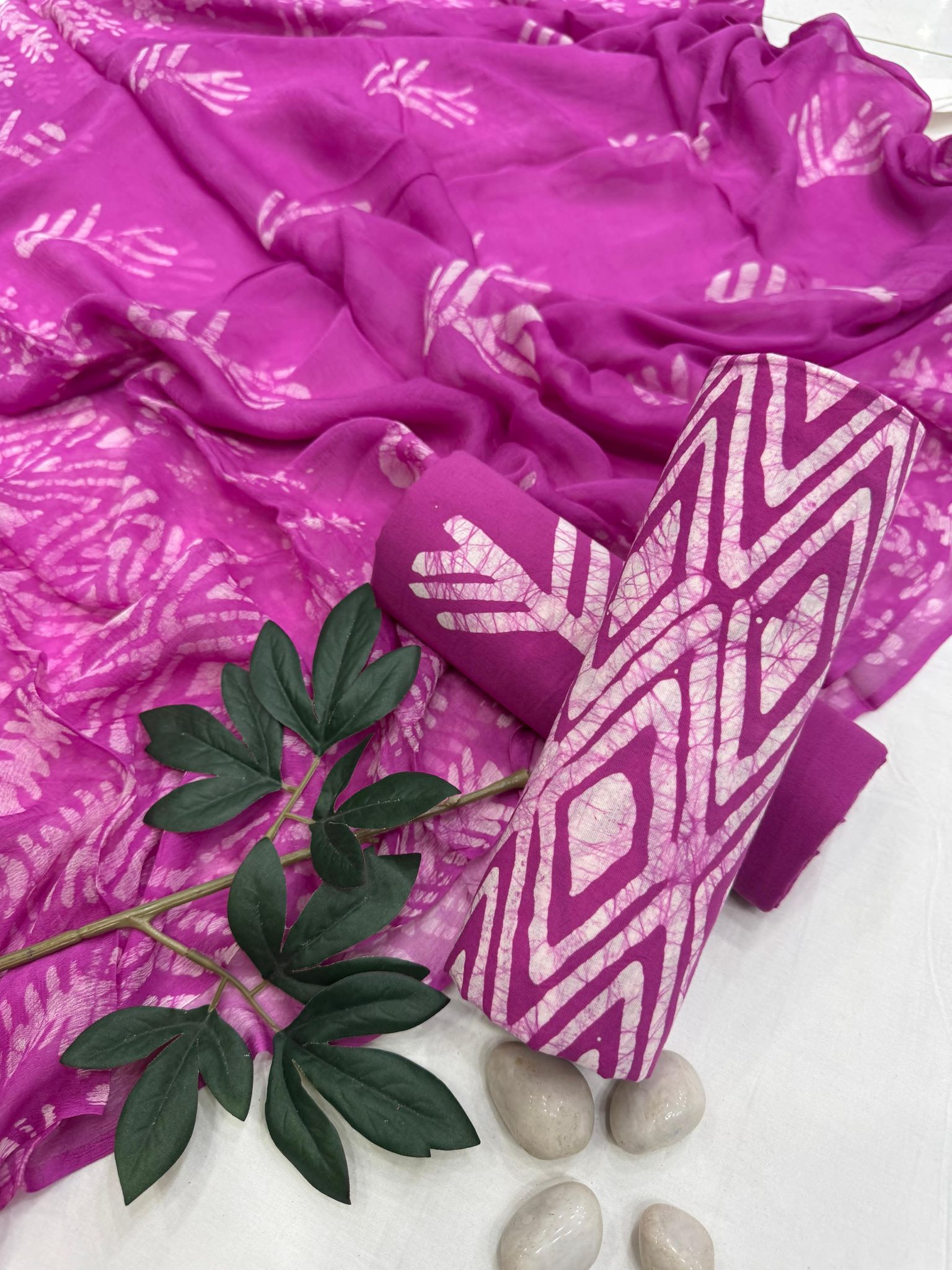 printed Cotton Suit With Chiffon Dupatta