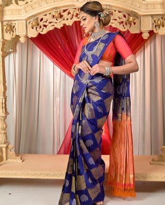 Blue Woven Design Soft Silk Banarasi Jacquard Saree