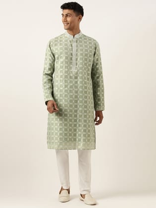 Green Jacquard Silk Kurta Set-Made To Measure / Kurta Pajama set