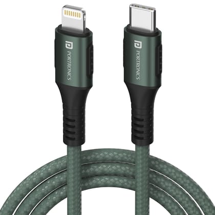 Portronics Konnect CL 20W, Type-C to 8 Pin USB 1.2M Cable With Power Delivery & 3A Quick Charge Support, Nylon Braided For All Type-C and 8 Pin Devices Portronics Konnect CL 20W, Type-C to 8 Pin USB 1.2M Cable With Power Delivery & 3A Quick Charge Support, Nylon Braided For All Type-C and 8 Pin Devices