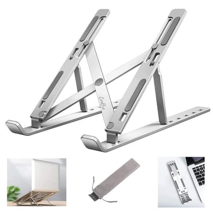 Laptop Stand 7 Height Adjustable, Aluminium, Ventilated, Foldable, Portable Laptop Holder For Desk & Table Mount Upto 15.6 Inch Laptop With Carry...