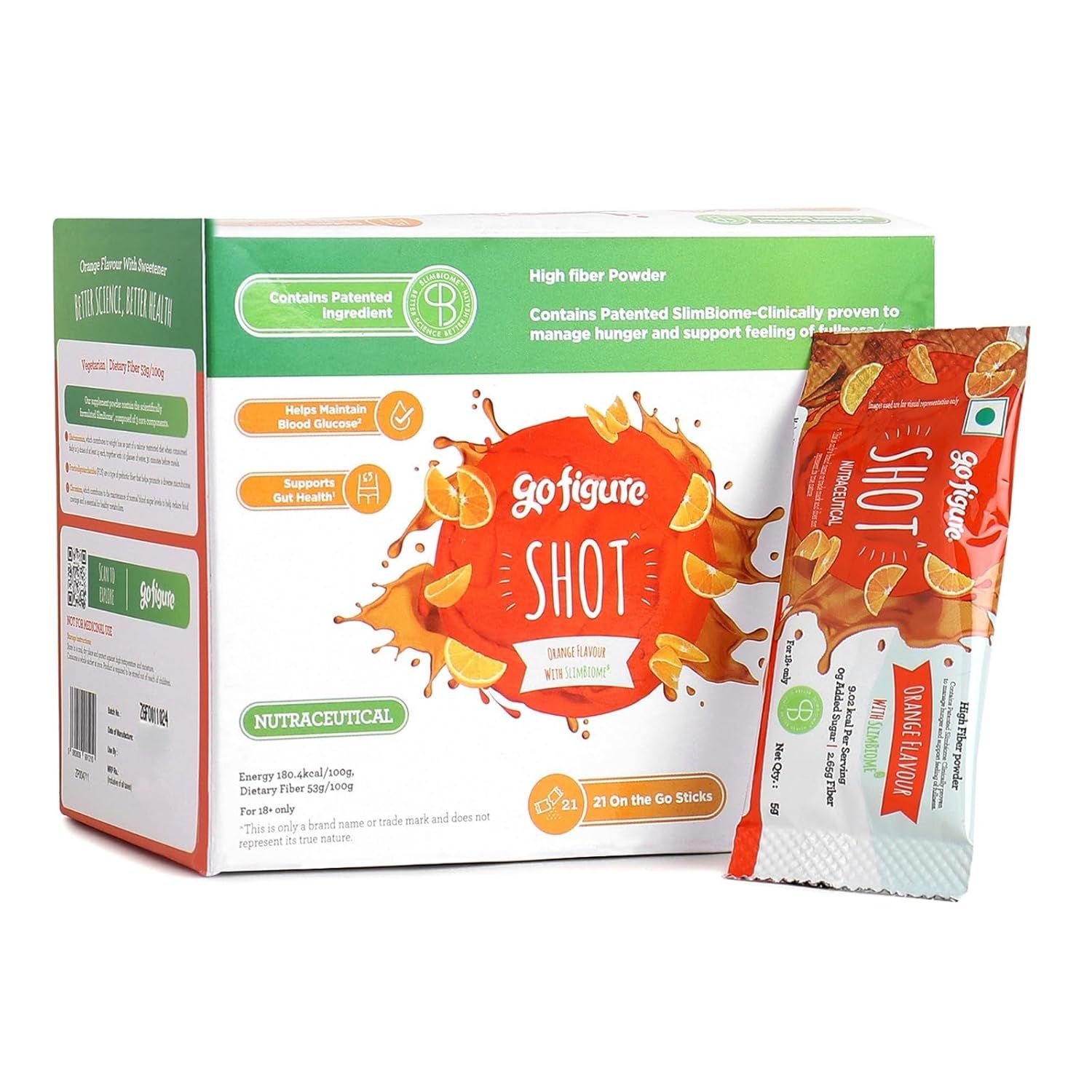 GoFigure Pre Meal Supplement Powder Shot Orange Flavor, 21 Sachets (5g Each) | With Slimbiome for Weight Loss & Weight Management, Metabolism Support | Natural Appetite Control for Men & Women