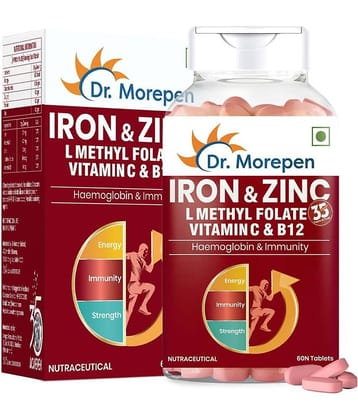 Dr. Morepen Iron & Zinc Tablets , Enriched with Iron, Zinc, Vitamin C & B12 (60 Nos)