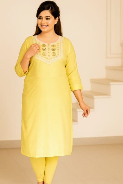 Yellow Embroidered CottonKurta Set