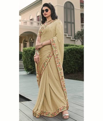 Gazal Fashions Georgette Printed Saree With Unstitched Blouse Piece ( Mustard )