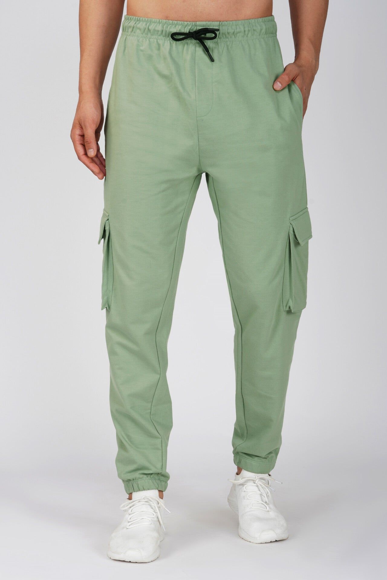 Sea Green Oversized Cargo Joggers-Sea Green / S
