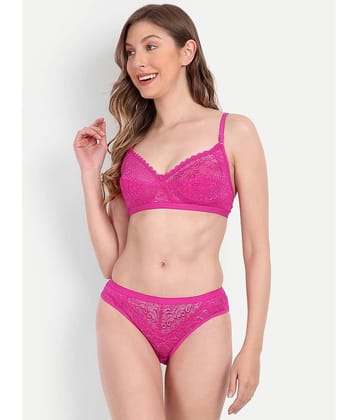 Aprozone Nylon Women's Bra & Panty Set ( Pink ) Lingerie Set