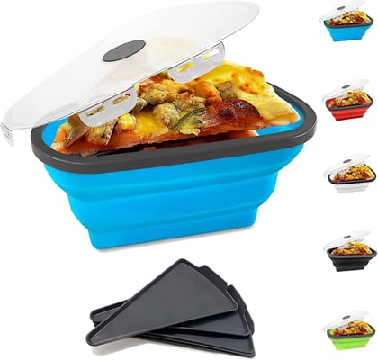 Slice & Store: Pizza Storage Container with 5 Serving Trays-Sea Green
