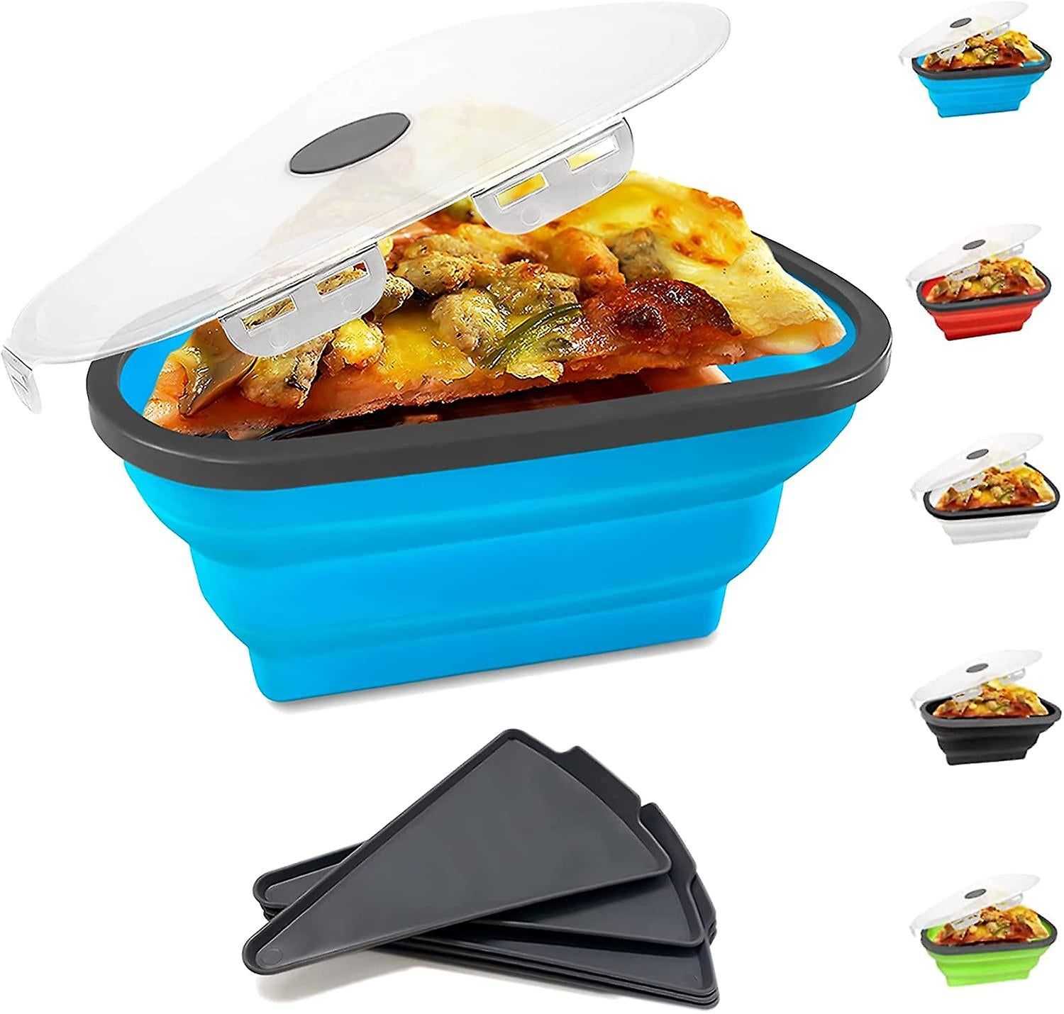 Slice & Store: Pizza Storage Container with 5 Serving Trays-Sea Green