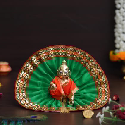 Orange & Green Decorative Baal Gopal Cotton Vastra/dress (Size 4)