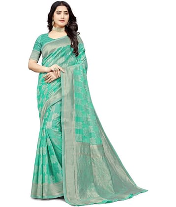 Today Deal Cotton Woven Saree With Unstitched Blouse Piece ( Rama )