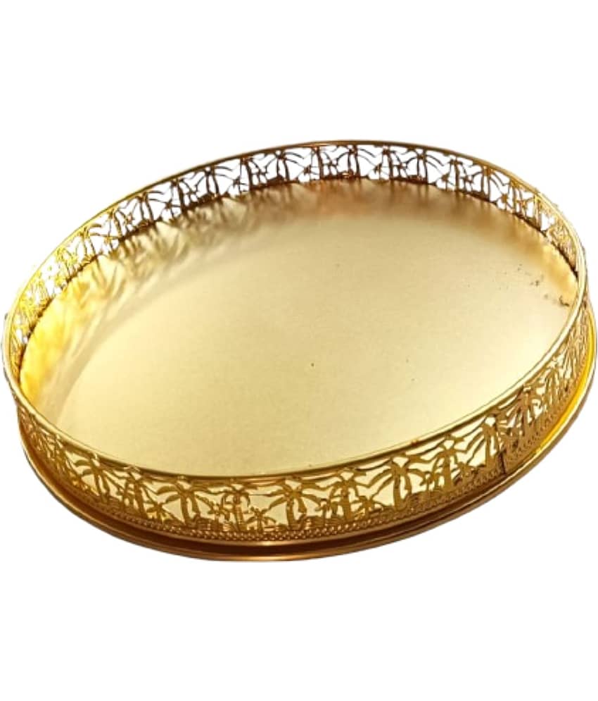 Golden Color Pooja Thali for Diwali Festivals, Karwa Chauth, Bhai Duj