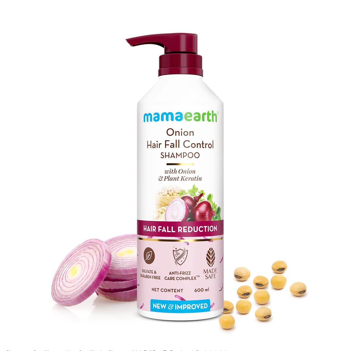Mamaearth Onion Shampoo for Hair Growth and Hair Fall Control with Onion and Plant Keratin | Reduces Hair Fall | Strengthens & Smoothens Hair | For Men & Women | 600ml Mamaearth Onion Shampoo for Hair Growth and Hair Fall Control with Onion and Plant Ker