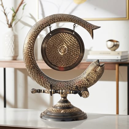Brass Handcrafted Fish Bell – Home Decor Dinner & Puja Bell, Height : 17 Inch (ANMAS172 B)