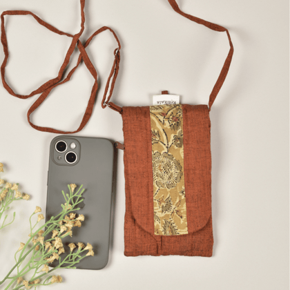 Cell phone pouch in brown cotton
