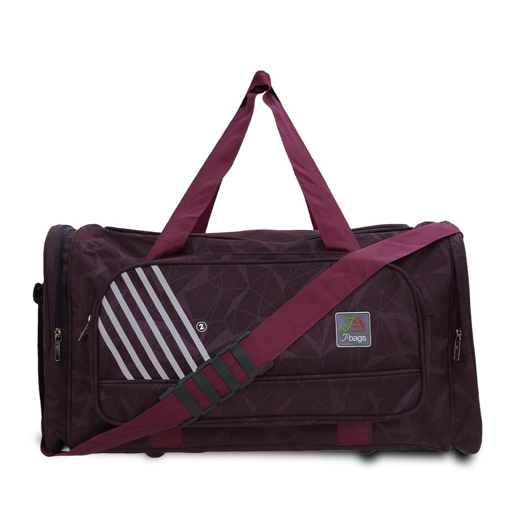 JB Geometric Heavy-Duty Multi-Purpose Duffle Bag | 45L Travel & Gym Bag | Water-Resistant Matty Finish | Dual Zipper | External Shoe Pocket | Adjustable Shoulder Strap (Wine, Black, T Blue)