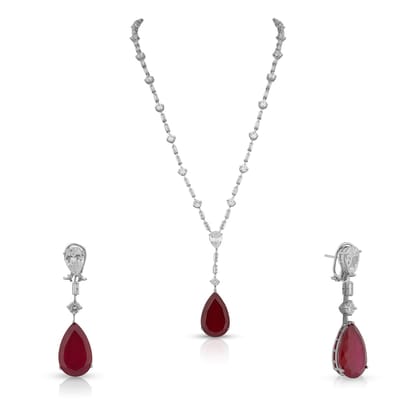 Amima - CZ & Ruby Stone Necklace Set-Ruby
