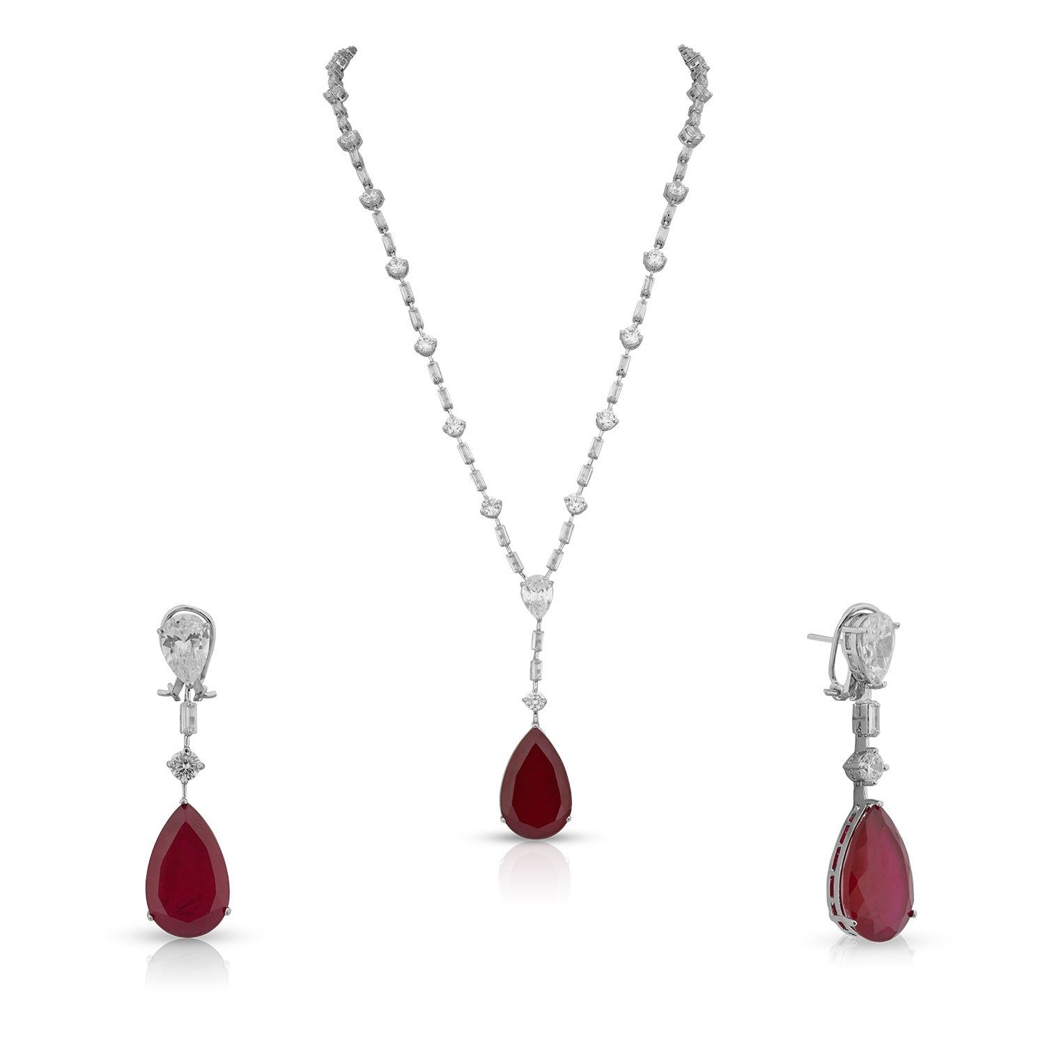 Amima - CZ & Ruby Stone Necklace Set-Ruby