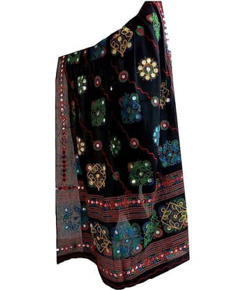 Raj Black Cotton Hand Embroidered Dupatta