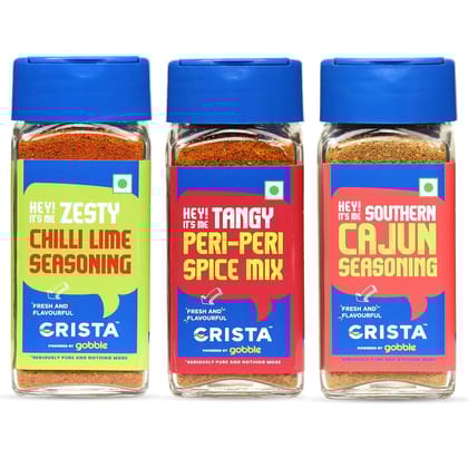 CRISTA International Seasonings Combo (Cajun Seasoning 45 gm, Chilli Lime Seasoning 50 gm & Peri Peri Mix 45 gm) Zero Added Colours, Additives & Preservatives - Pack of 3
