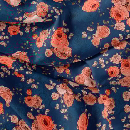 Redish Floral Repeat Digital Printed Fabric-Polyester / Japan Satin / 110 CM | 43 Inch