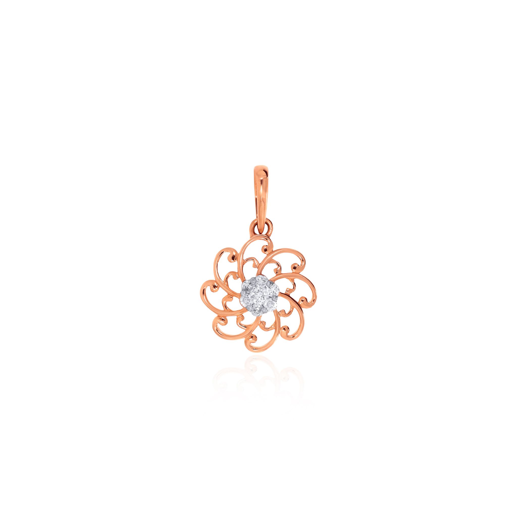Senco Gold Curvy Petals Diamond Pendant (0.9 gram / 0.12 Ct / HI-SI / 14K Rose Gold)