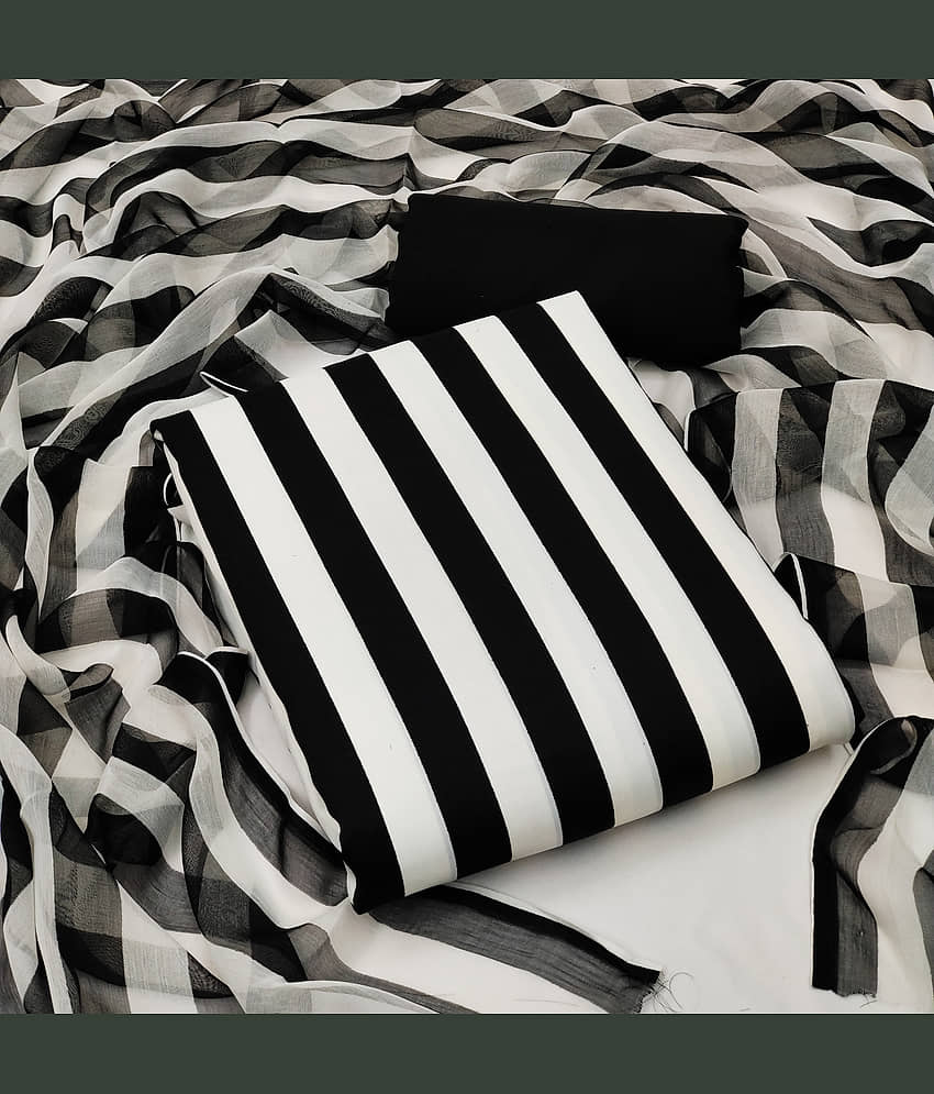 Kashvi Unstitched Crepe Striped Dress Material - White ( Pack of 1 )