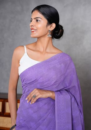 Purple Jaipur Hand Block Print Saree