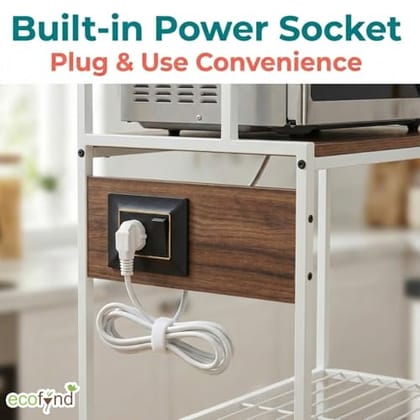 ecofynd White 5-Tier Metal Kitchen Rack with Electricity Board, for Kitchen Organizer, Storage Shelf, Living