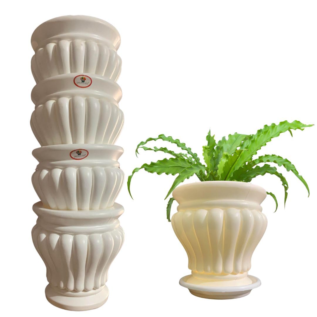 Khloroz Plastic Desk Pots | 5.5 inch| 4 Pcs| Round Bottom| White Colour| with Drain Tray