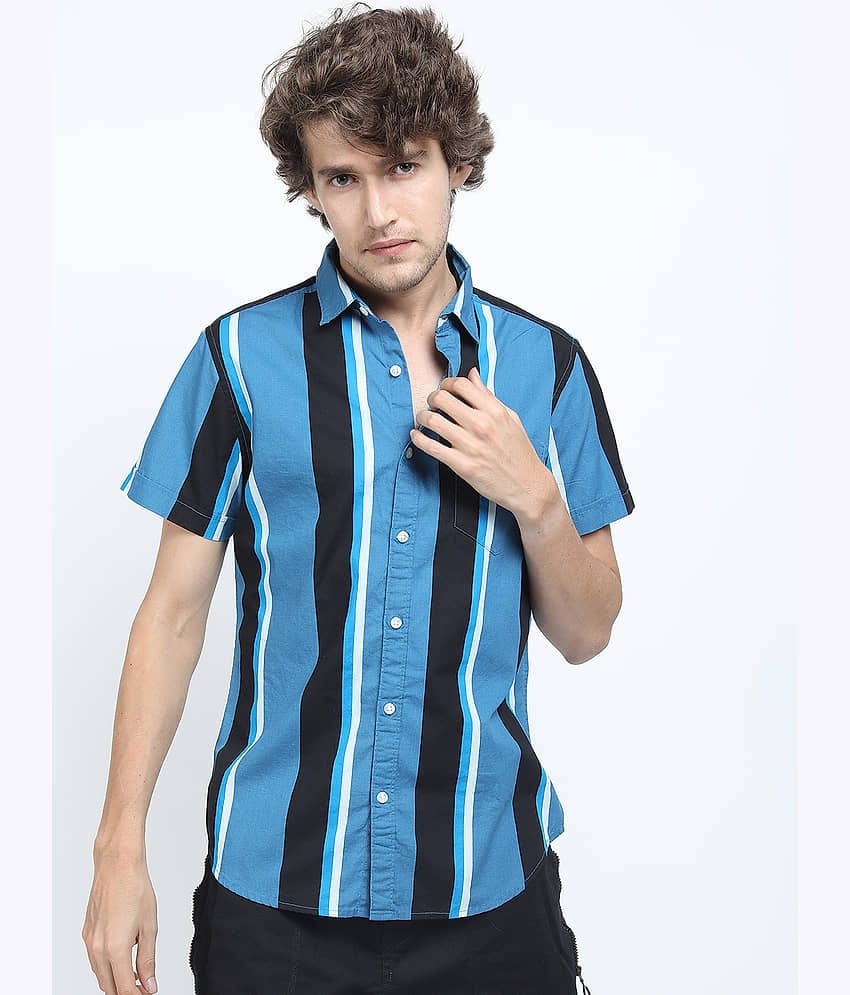 Ketch 100% Cotton Regular Fit Striped Half Sleeves Men's Casual Shirt - Blue ( Pack of 1 )