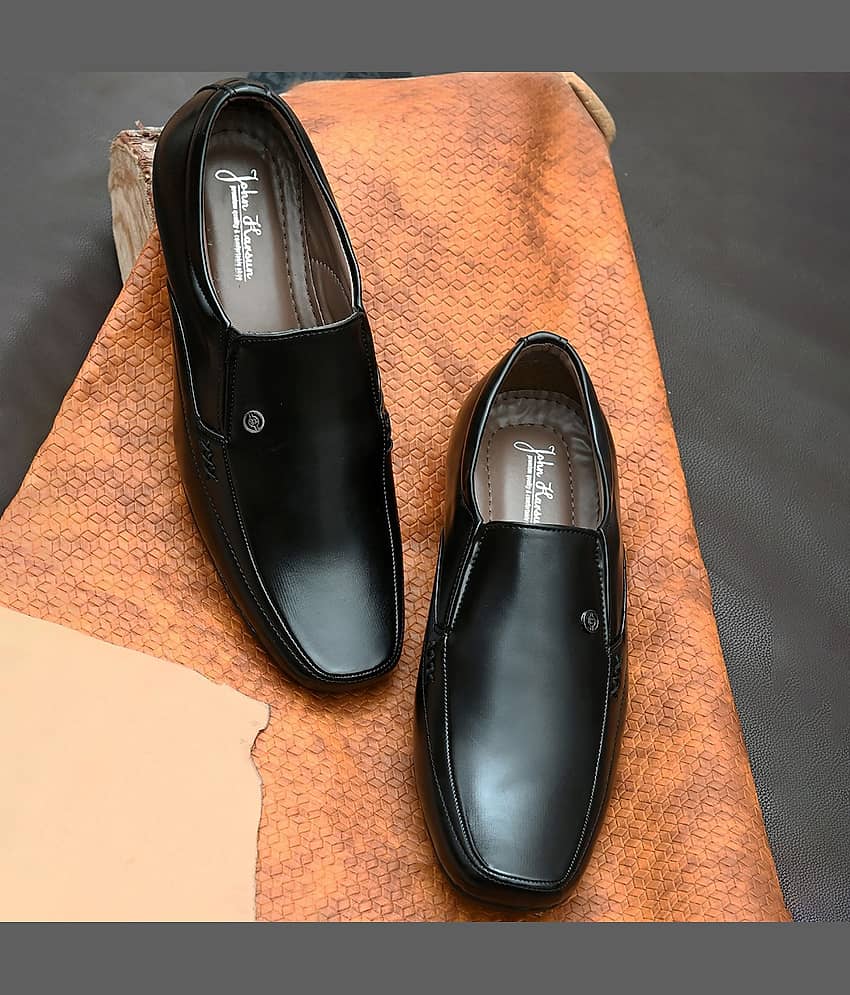 John Karsun Slip On Artificial Leather Black Formal Shoes