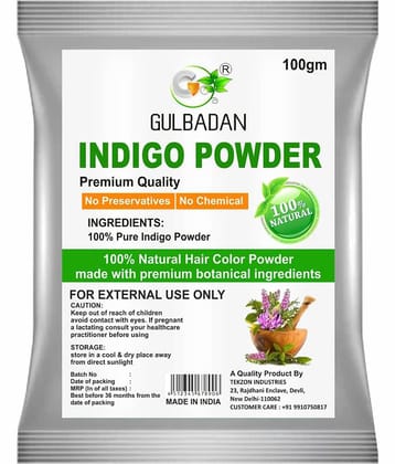 GULBADAN 100% Organic Indigo Powder Henna 100 g