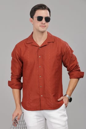Rust Monnaaco Cuban Collar Shirt Rust Monnaaco Cuban Collar Shirt