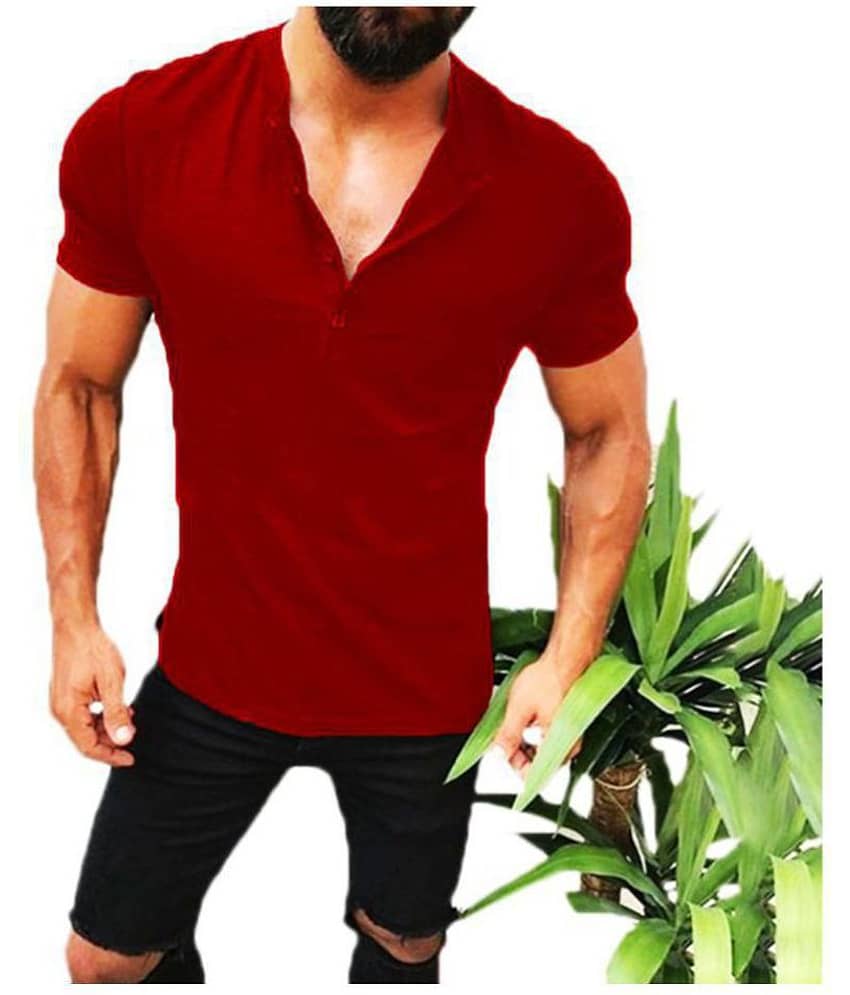 Trond Cotton Maroon Color Block T-Shirt