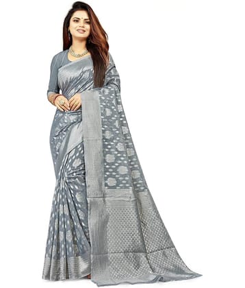 Today Deal Cotton Woven Saree With Unstitched Blouse Piece ( Grey )