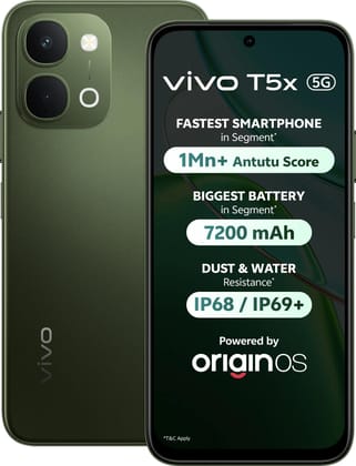 vivo T5X 5G (Cyber Green, 8GB RAM, 128GB Storage) | 7200mAh Battery | 50MP Dual Camera | 32MP Selfie Camera | 6.76" FHD+ 120Hz Display | Dimensity 7400 Turbo Processor vivo T5X 5G (Cyber Green, 8GB RAM, 128GB Storage) | 7200mAh Battery | 50MP Dual Camera