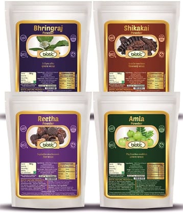 Biotic Natural Shikakai, Amla, Bhring raj, Reetha Powder (100g each) 400 gm