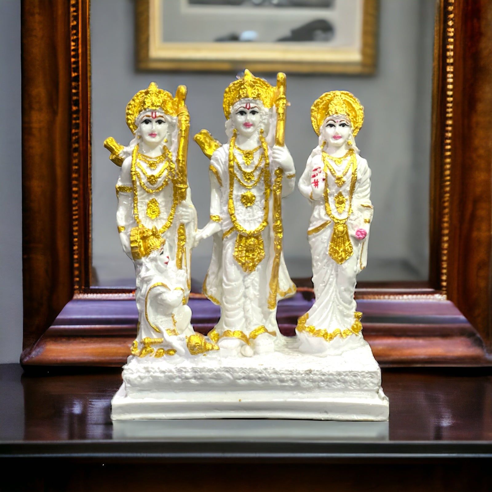 Lord Ram Darbar Idol Showpiece Statue Puja Diwali Decoration Items H- 19.5 cm-Composite Marble