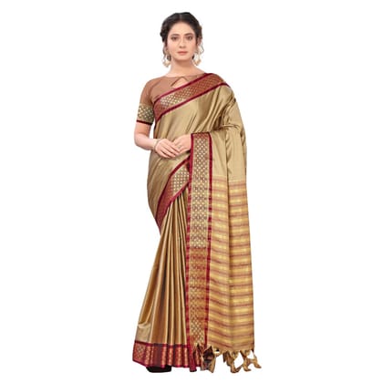 Generic Women's Cotton Silk  Saree with Blouse (Beige, 5 - 6 Mtrs)