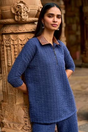 TEXTURED KNIT TOP-XS / Ink