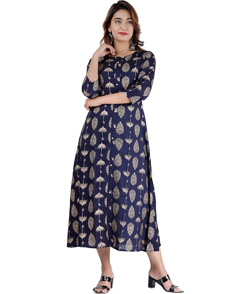 EXPORTHOUSE - Blue Rayon Women's Flared Kurti ( Pack of 1 )
